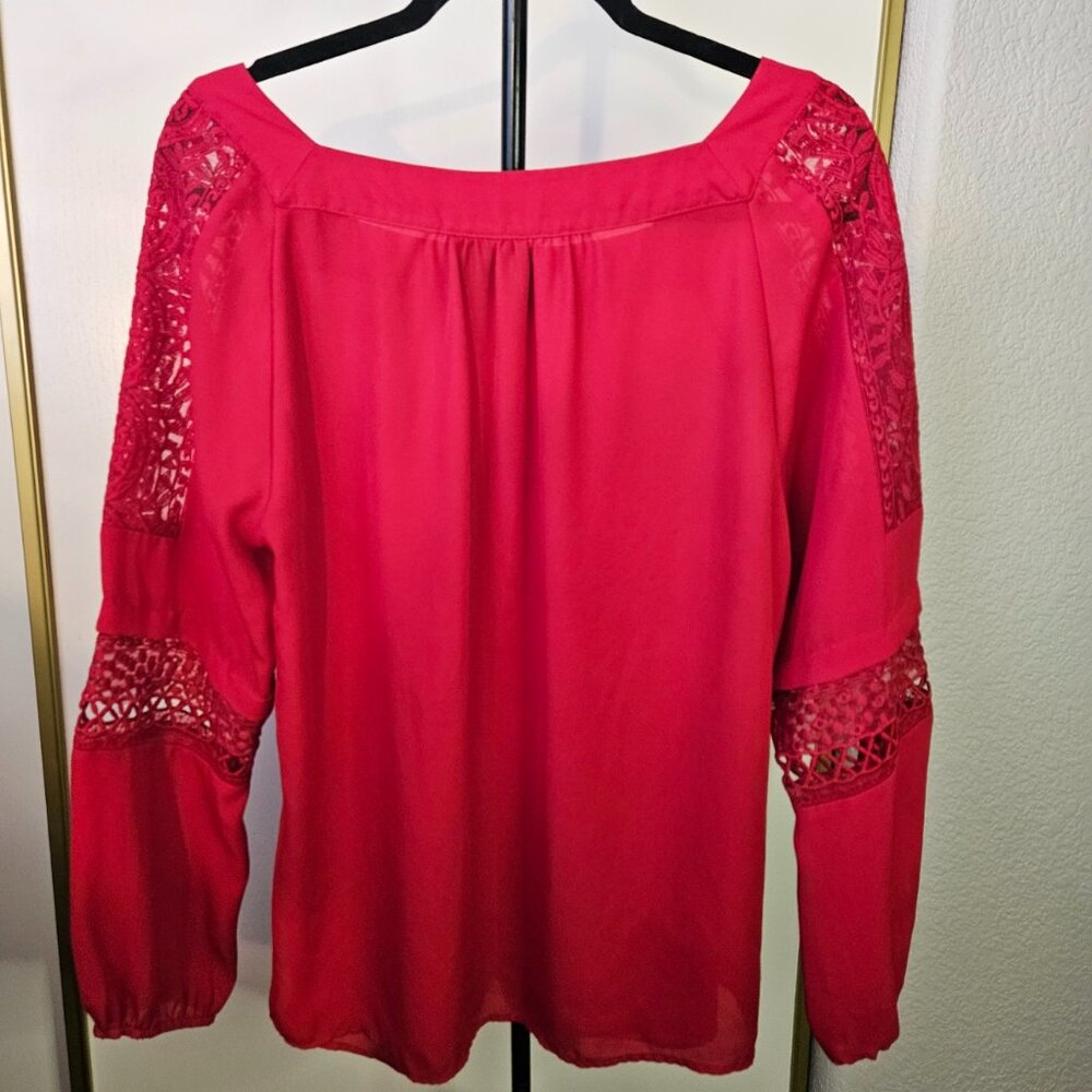 Red Lace-Embroidery New Direction Women's Top Size Large